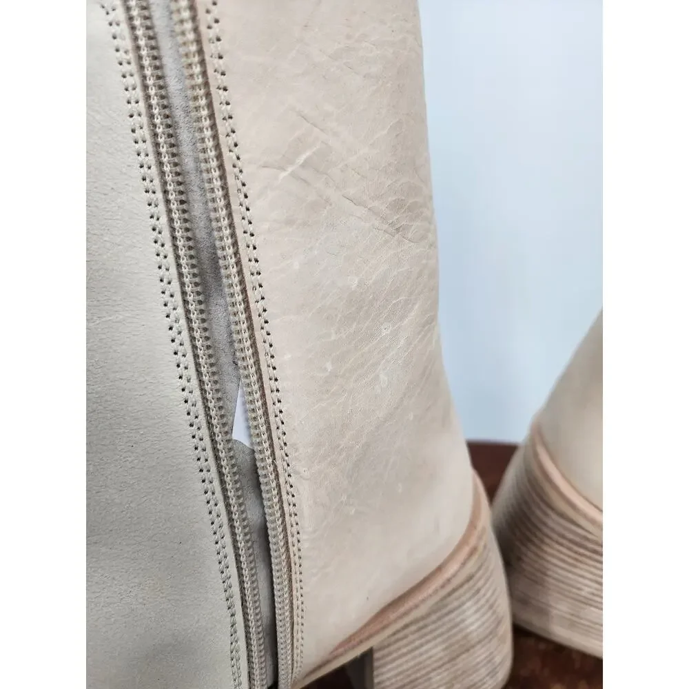 Free People Ruby Bone Off White Square Toe Ankle Block Heel Bootie Size 39.5 9.5